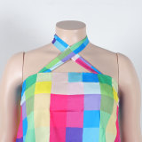 Nightclub Clothes Sexy Halter Print Irregular Two Pieces