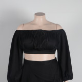 Sexy Off Shoulder Lantern Sleeves Wrapped Tops Long Skirts Two Pieces