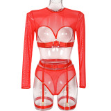 Seductive Mesh and Strap Three-Piece Set