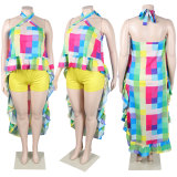 Nightclub Clothes Sexy Halter Print Irregular Two Pieces
