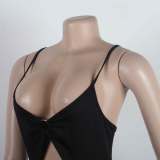 Sexy Sweet Daily Party Backless Solid Color Stringy Selvedge Spaghetti Strap Mini Dress