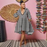 Casual Long Sleeve Print V Neck Lapel Party Dresses