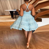 Sexy Sweet Daily Party Backless Solid Color Stringy Selvedge Spaghetti Strap Mini Dress
