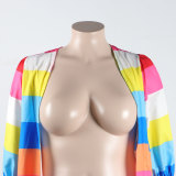 Oversized Positional Print Rainbow Long Flowy Cardigan Jacket