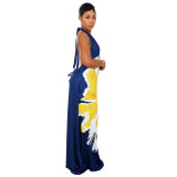 Plus Size Printed Halter Backless V Neck Maternity Dress