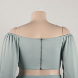 Sexy Off Shoulder Lantern Sleeves Wrapped Tops Long Skirts Two Pieces