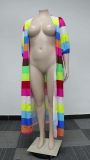 Oversized Positional Print Rainbow Long Flowy Cardigan Jacket
