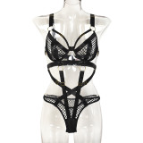 Mesh Cut-Out Metallic Straps Bodysuit