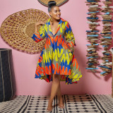 Casual Long Sleeve Print V Neck Lapel Party Dresses