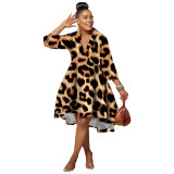 Casual Long Sleeve Print V Neck Lapel Party Dresses
