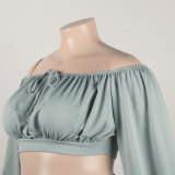 Sexy Off Shoulder Lantern Sleeves Wrapped Tops Long Skirts Two Pieces