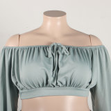 Sexy Off Shoulder Lantern Sleeves Wrapped Tops Long Skirts Two Pieces