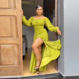 Solid Color Off Shoulder Lantern Sleeve 2 Piece Skirt Sets African Dresses