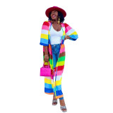 Oversized Positional Print Rainbow Long Flowy Cardigan Jacket
