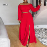 Solid Color Off Shoulder Lantern Sleeve 2 Piece Skirt Sets African Dresses