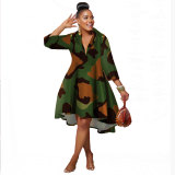 Casual Long Sleeve Print V Neck Lapel Party Dresses