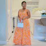 S10488 Loose Plus Size Straps Printed V-neck Maternity Long Dress