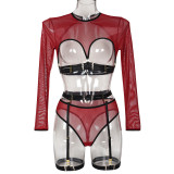 Seductive Mesh and Strap Three-Piece Set