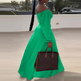 Sexy Off Shoulder Lantern Sleeves Wrapped Tops Long Skirts Two Pieces