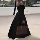 Sexy Off Shoulder Lantern Sleeves Wrapped Tops Long Skirts Two Pieces