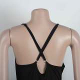 Sexy Sweet Daily Party Backless Solid Color Stringy Selvedge Spaghetti Strap Mini Dress