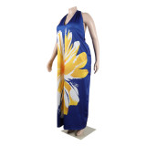 Plus Size Printed Halter Backless V Neck Maternity Dress