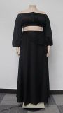 Sexy Off Shoulder Lantern Sleeves Wrapped Tops Long Skirts Two Pieces