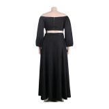 Sexy Off Shoulder Lantern Sleeves Wrapped Tops Long Skirts Two Pieces