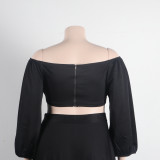 Sexy Off Shoulder Lantern Sleeves Wrapped Tops Long Skirts Two Pieces