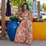 Sexy Strapless Wrapped Printed Wide Leg Pleated Jumpsuit