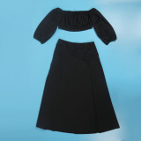 Sexy Off Shoulder Lantern Sleeves Wrapped Tops Long Skirts Two Pieces