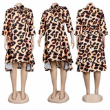 Casual Long Sleeve Print V Neck Lapel Party Dresses