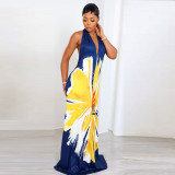 Plus Size Printed Halter Backless V Neck Maternity Dress