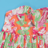 Sexy Strapless Wrapped Printed Wide Leg Pleated Jumpsuit