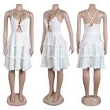 Sexy Sweet Daily Party Backless Solid Color Stringy Selvedge Spaghetti Strap Mini Dress