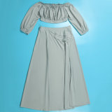 Sexy Off Shoulder Lantern Sleeves Wrapped Tops Long Skirts Two Pieces