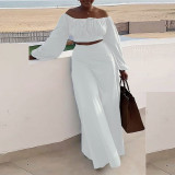 Sexy Off Shoulder Lantern Sleeves Wrapped Tops Long Skirts Two Pieces