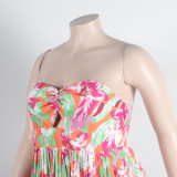 Sexy Strapless Wrapped Printed Wide Leg Pleated Jumpsuit