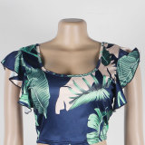Women's Printed Navel Bodycon Suit Casual Boho Party Two Piece Set Summer Sexy Boat Neck Sleeveless Top and Long Skirt Beachwear