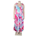 Plus Size Oversized Printed Slit Sleeveless Long Dresses