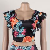 Women's Printed Navel Bodycon Suit Casual Boho Party Two Piece Set Summer Sexy Boat Neck Sleeveless Top and Long Skirt Beachwear