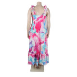 Plus Size Oversized Printed Slit Sleeveless Long Dresses