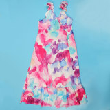 Plus Size Oversized Printed Slit Sleeveless Long Dresses