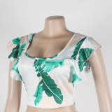 Women's Printed Navel Bodycon Suit Casual Boho Party Two Piece Set Summer Sexy Boat Neck Sleeveless Top and Long Skirt Beachwear