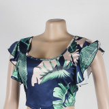 Women's Printed Navel Bodycon Suit Casual Boho Party Two Piece Set Summer Sexy Boat Neck Sleeveless Top and Long Skirt Beachwear