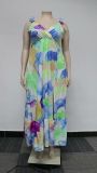 Plus Size Oversized Printed Slit Sleeveless Long Dresses