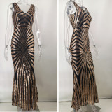 V neck Back Sequin Mermaid Maxi Dress