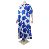 Plus Size Shirt Neck Loose Print Maxi Dress