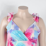 Plus Size Oversized Printed Slit Sleeveless Long Dresses
