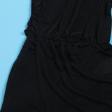 Women Sexy Solid One Shoulder Slit Long Dress